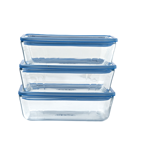Zero Plastic - Set of 3 storage rectangular glass dish with glass lid