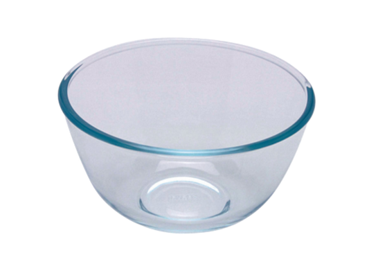 bowl, glass bowl, glass mixing bowl, borosilicate glass, pyrex