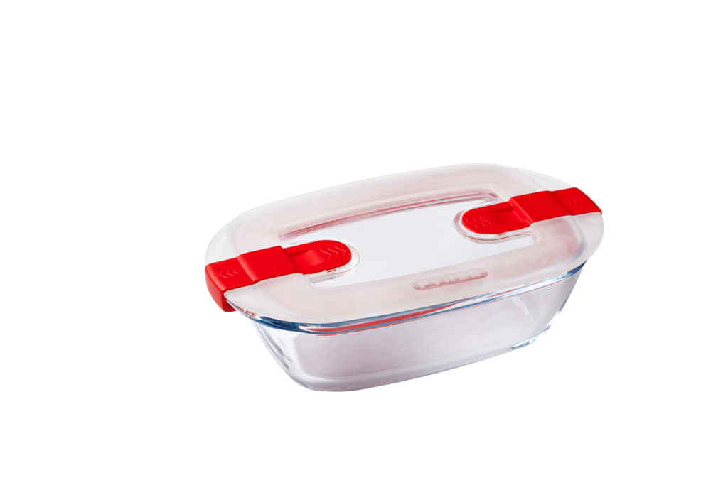Rectangular glass dish with steam valve lid - Cook & Heat