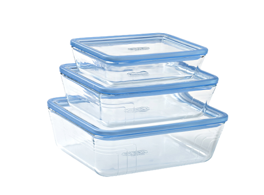 Zero Plastic - Set of 3 storage rectangular dishes with glass lid