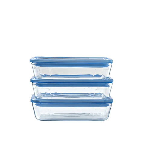 Zero Plastic - Set of 3 storage rectangular glass dish with glass lid