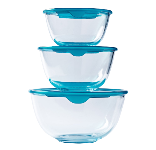 Prep&Store - Set of 3 glass mixing bowls with lid
