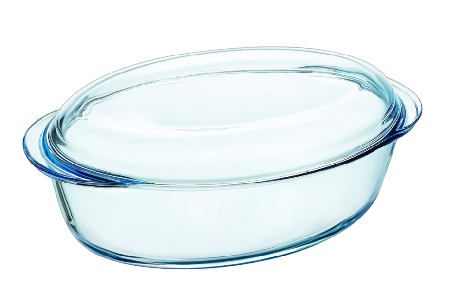 Large oval glass casserole dish