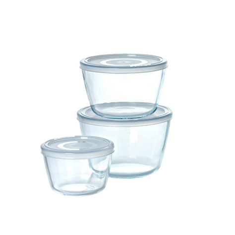 Round storage box, storage box with lid, round storage box with lid, air fryer dish, round glass dish, glass storage box, set of 3 storage boxes