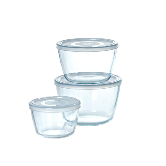 Round storage box, storage box with lid, round storage box with lid, air fryer dish, round glass dish, glass storage box, set of 3 storage boxes