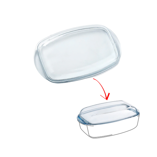 Replacement lid for rectangular glass casserole dish.