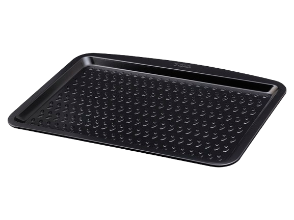 Rectangular baking tray with black non-stick coating.