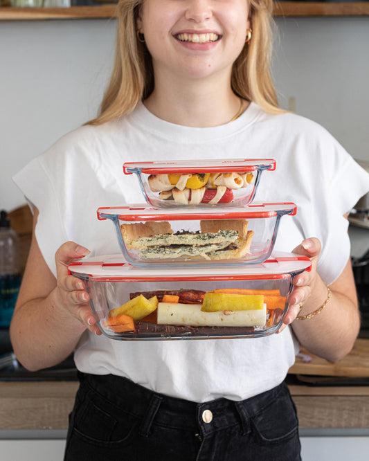 Set of 3 rectangular storage dishes / microwave specific -  Cook & Heat