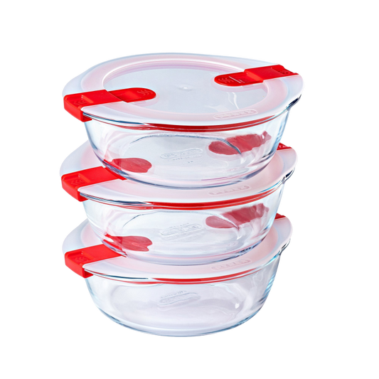 Set of 3 glass dishes with steam valve lid - Cook & Heat