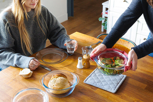 Set of 2 round glass casserole dishes