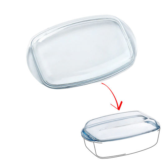 Replacement lid for rectangular glass casserole dish.