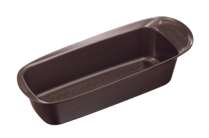 Non-stick metal cake tin with large handles for easy handling.