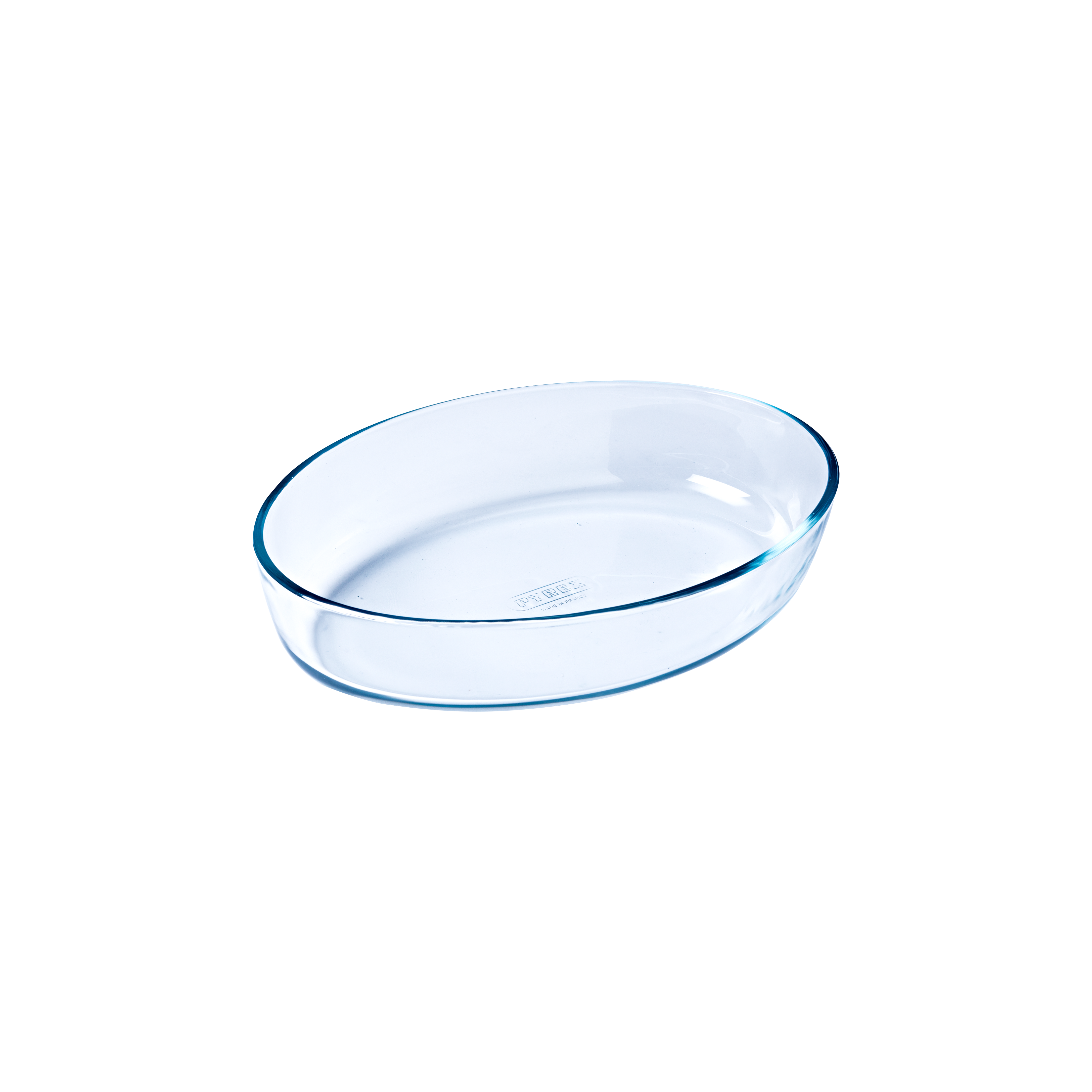 Oval glass baking dish.