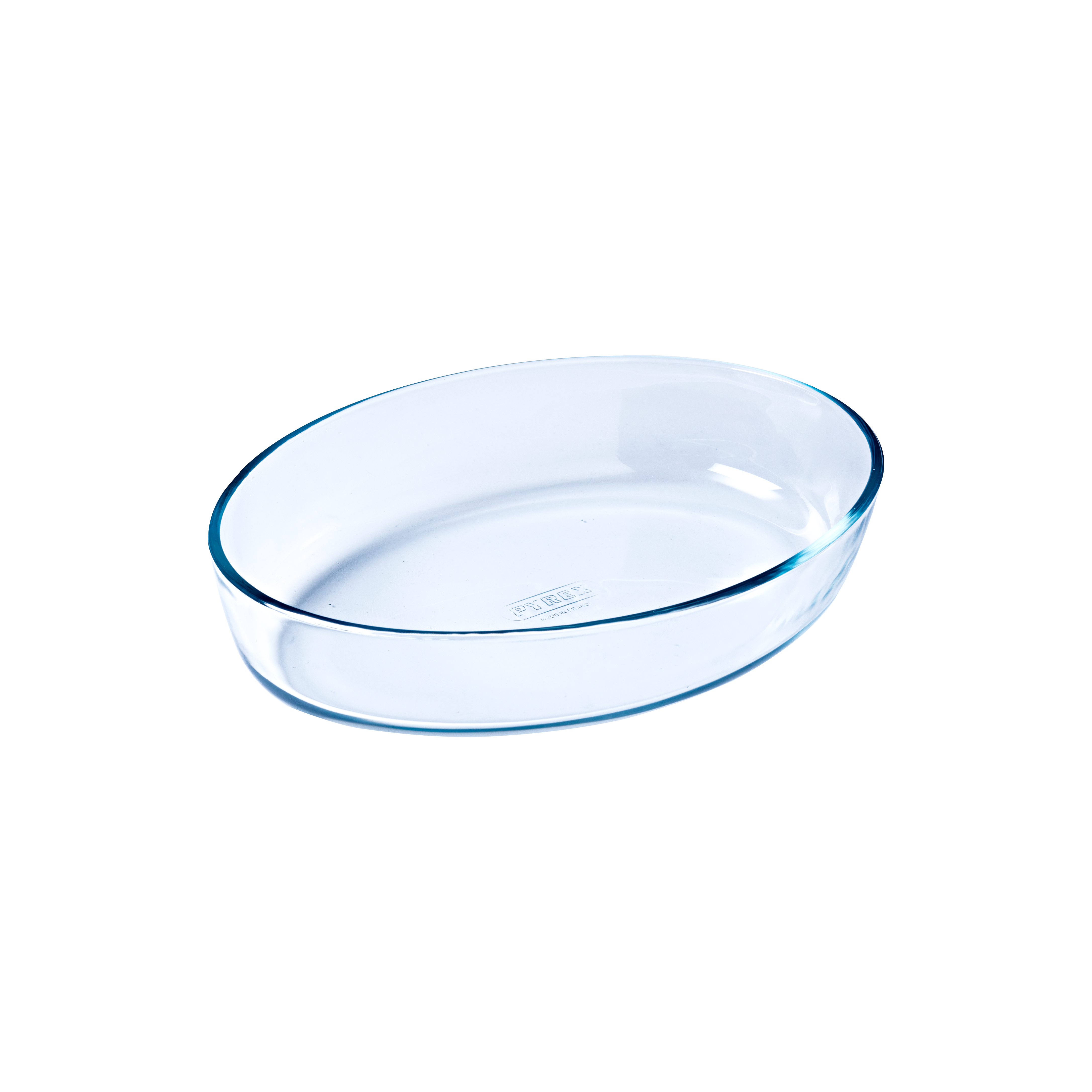 Oval glass baking dish.
