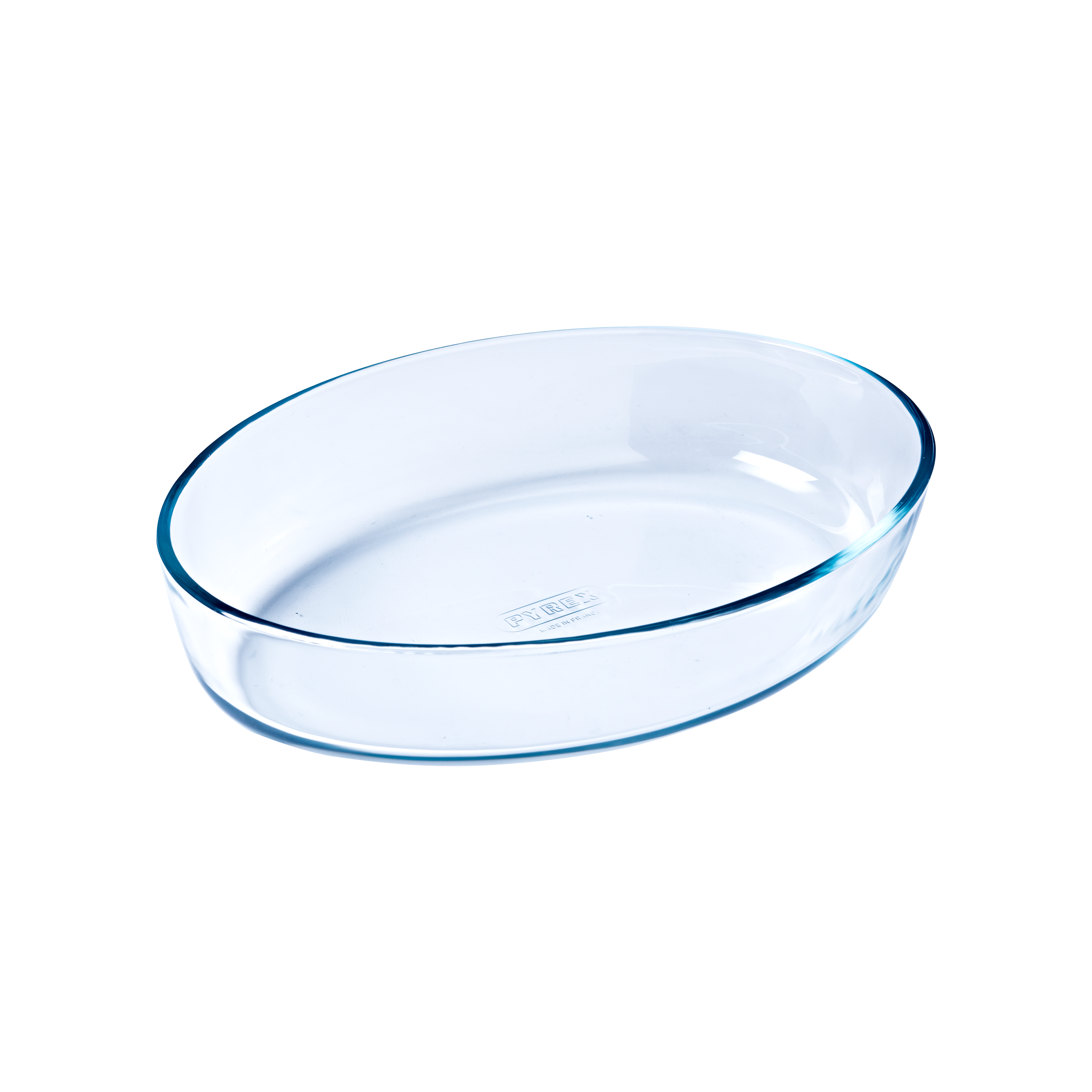 Oval glass baking dish.