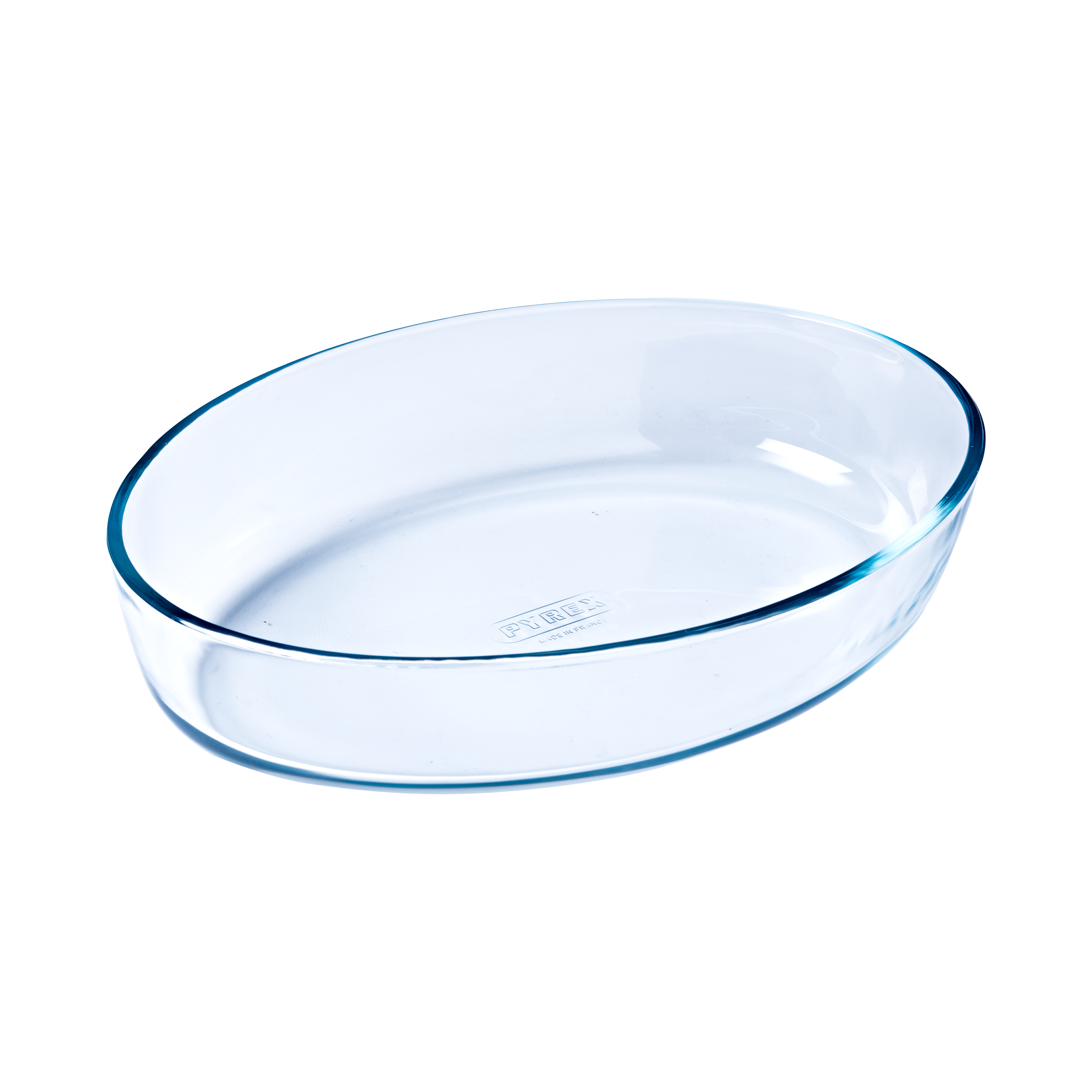 Oval glass baking dish.