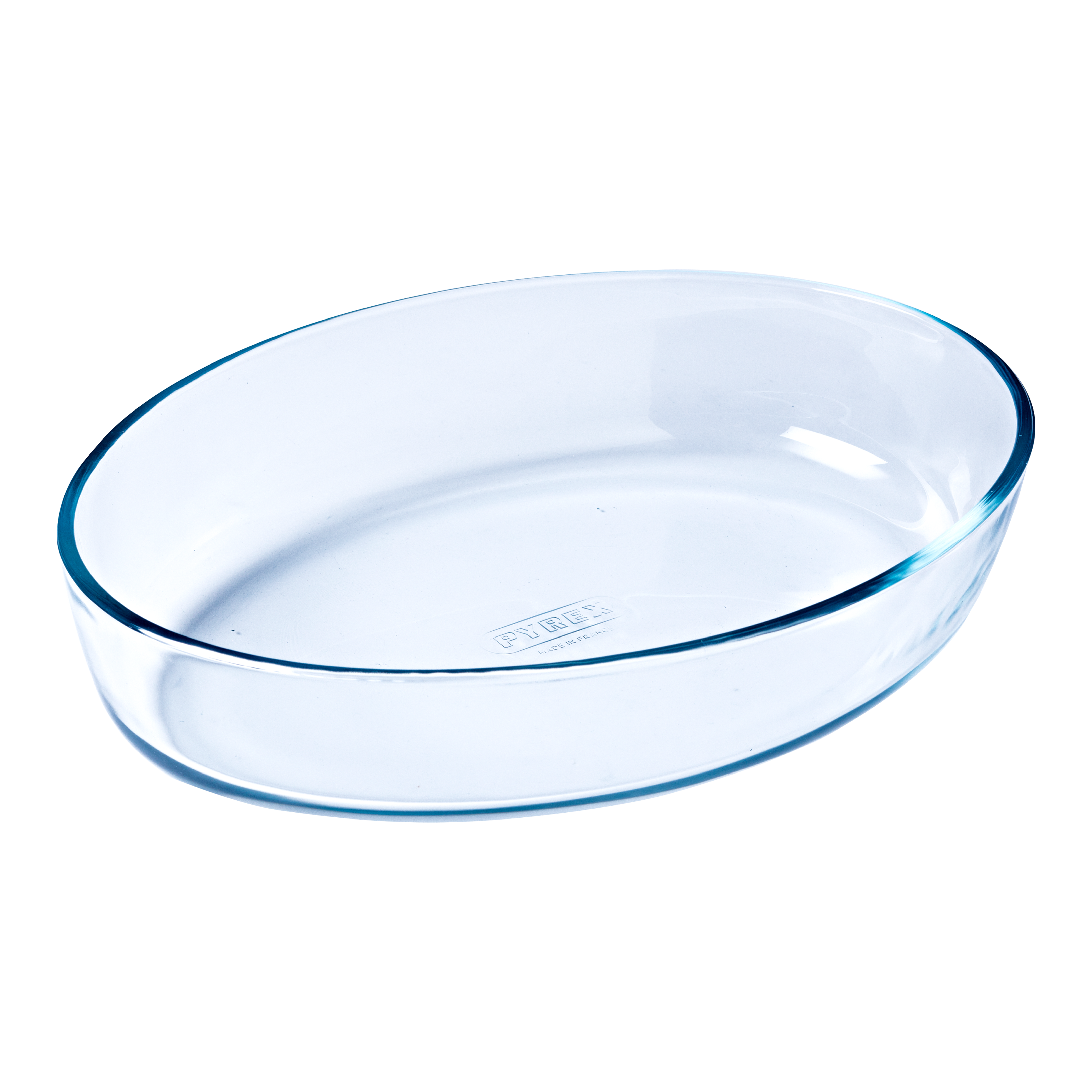 Oval glass baking dish.