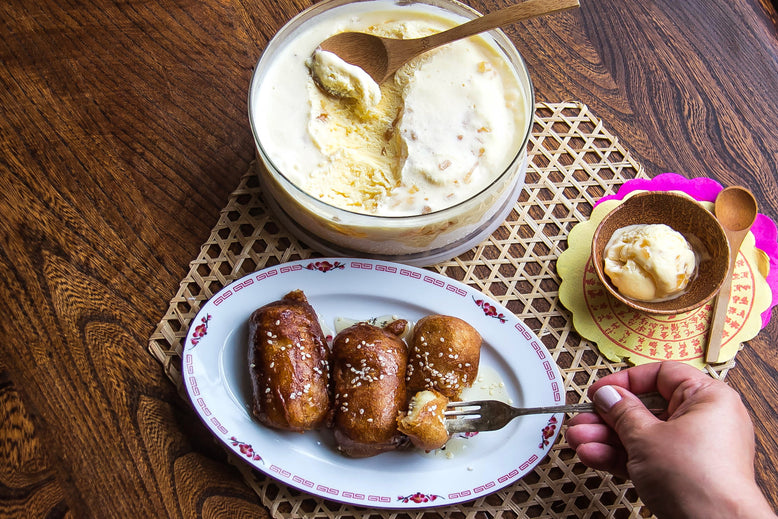 Chinese-style Banana Fritters with Ginger Ice Cream