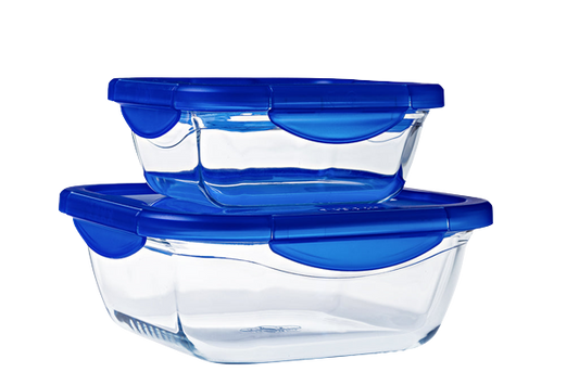 Cook & Go - Set of 2 Square Glass Dishes with Airtight Lid 0.8 L + 1.9 L
