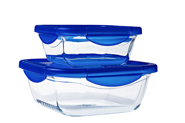 Cook & Go - Set of 2 Square Glass Dishes with Airtight Lid 0.8 L + 1.9 L