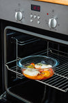 Round glass dish with steam valve lid - Cook & Heat