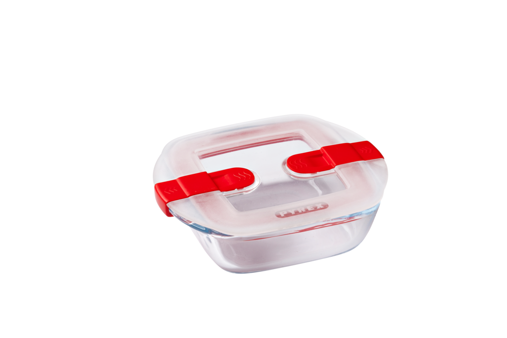 Square glass dish with steam valve lid - Cook & Heat