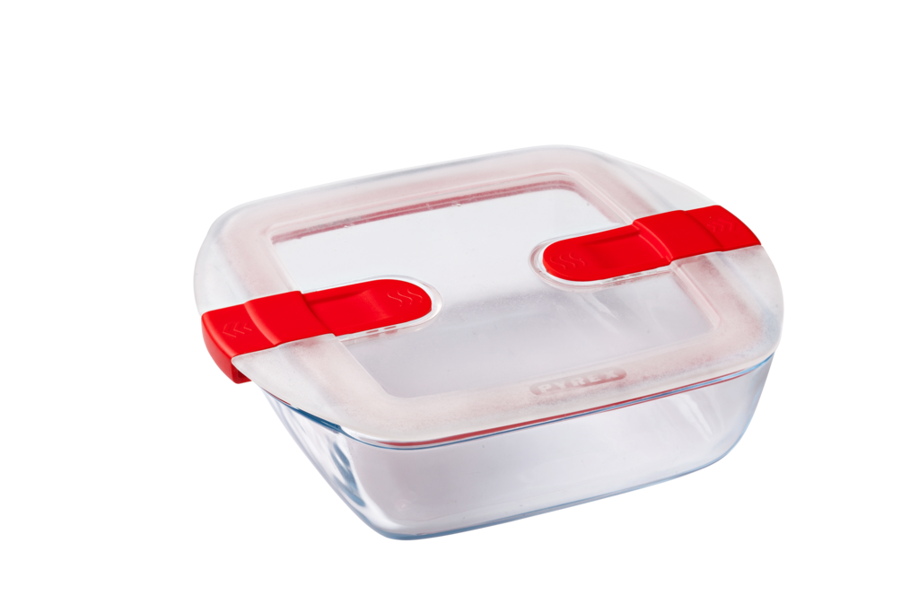 Square glass dish with steam valve lid - Cook & Heat