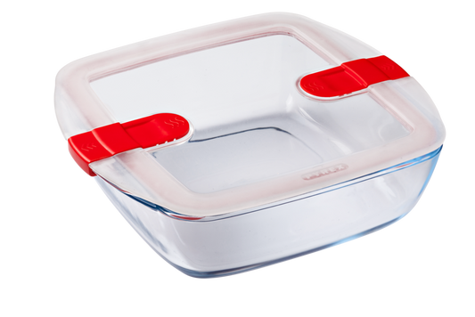 Square glass dish with steam valve lid - Cook & Heat
