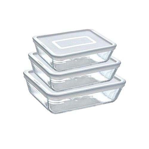 Storage box, food storage box, storage box with lid, pyrex, glass storage box, glass food storage box with lid, borosilicate glass, set of 3
