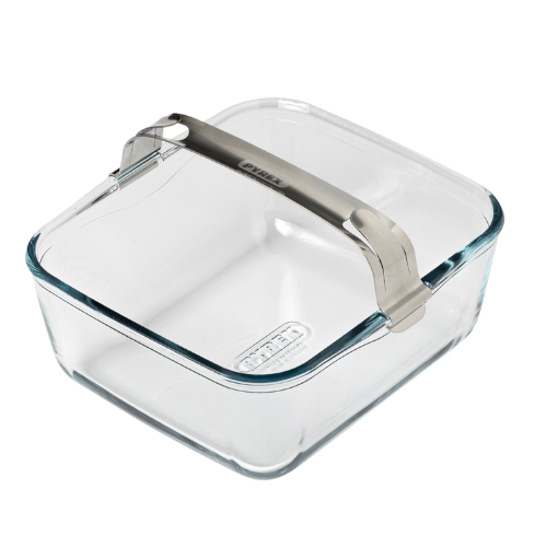 Glass airfryer dish with removable handle