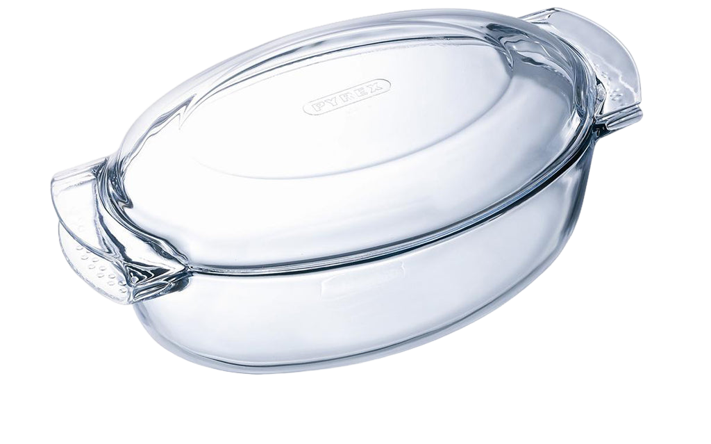 Large oval glass casserole dish