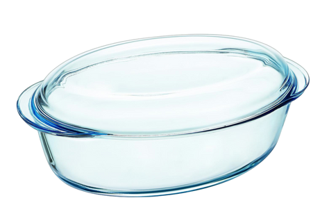 Large oval glass casserole dish