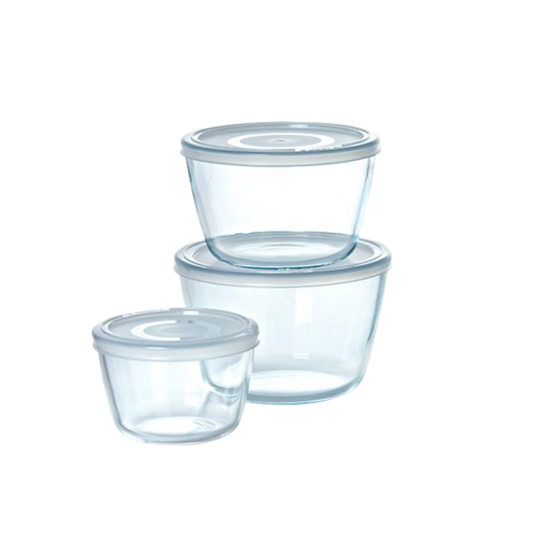 Cook & Freeze Set of 3 Glass Round dishes with plastic lids