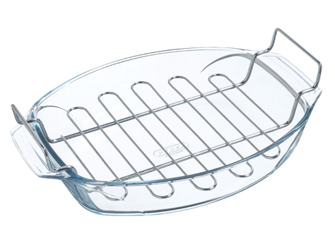 Oval glass oven dish cooking grid 39x27 cm