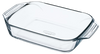 Rectangular glass baking dish with large handles for easy handling.