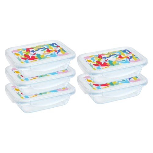 [Limited Edition] Cook & Go - Set of 5 rectangular glass lunch boxes with airtight lids