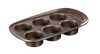 6-cup metal muffin tin with non-stick coating and large handles for easy handling.
