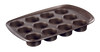 12-cup metal muffin tin with non-stick coating and large handles for easy handling.