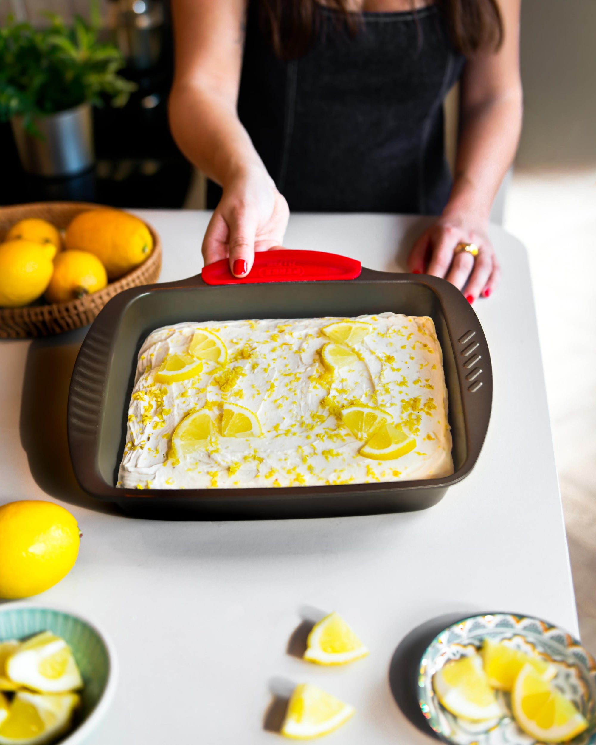 Rectangular metal oven dish with slicone handle - asimetriA