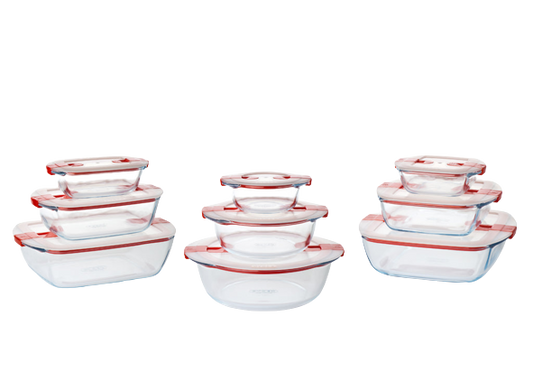 Set of 9 Glass Dishes with Airtight Lids - Special Microwave - BPA Free