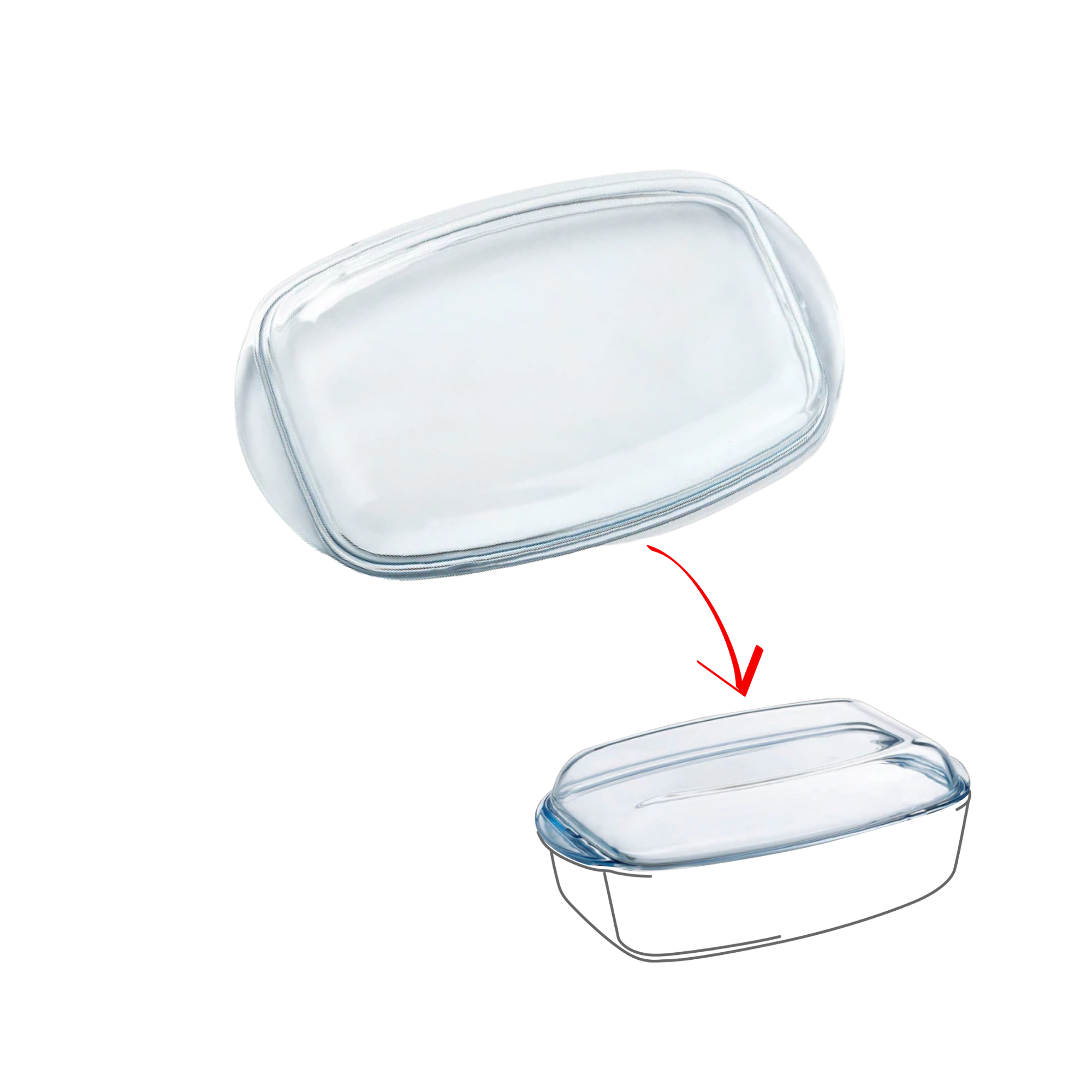 Replacement lid for rectangular glass casserole dish.