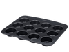 12-cup metal muffin tin with non-stick coating and a large handle for easy handling