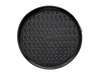 Round hinged mould made of black non-stick metal, viewed from above.