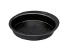 Metal cake tin with black non-stick coating and a large handle for easy grip.