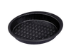 Black metal tart tin with large handles for easy grip.