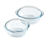 Set of 2 round glass casserole dishes