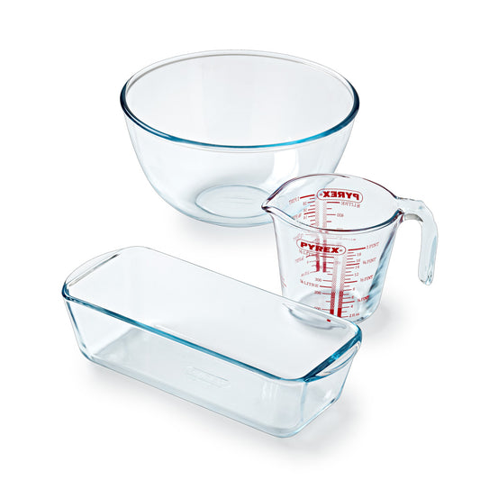 Pastry kit: measuring jug and 2L bowl and tart/loaf tin