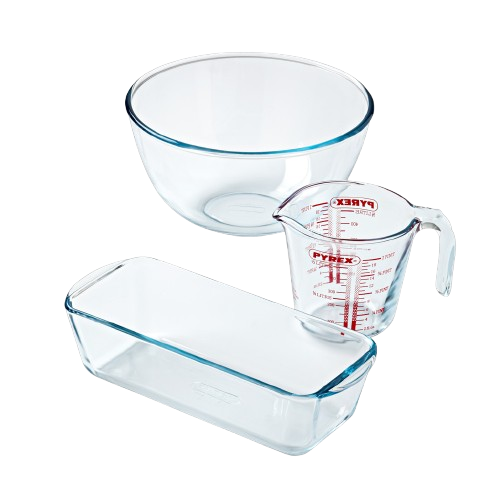 Pastry kit: measuring jug and 2L bowl and tart/loaf tin