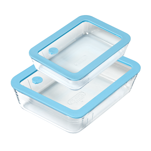 Set of 2 rectangular food storage containers with glass lid - Vision