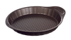 Non-stick metal tart tin with large handles for easy handling.